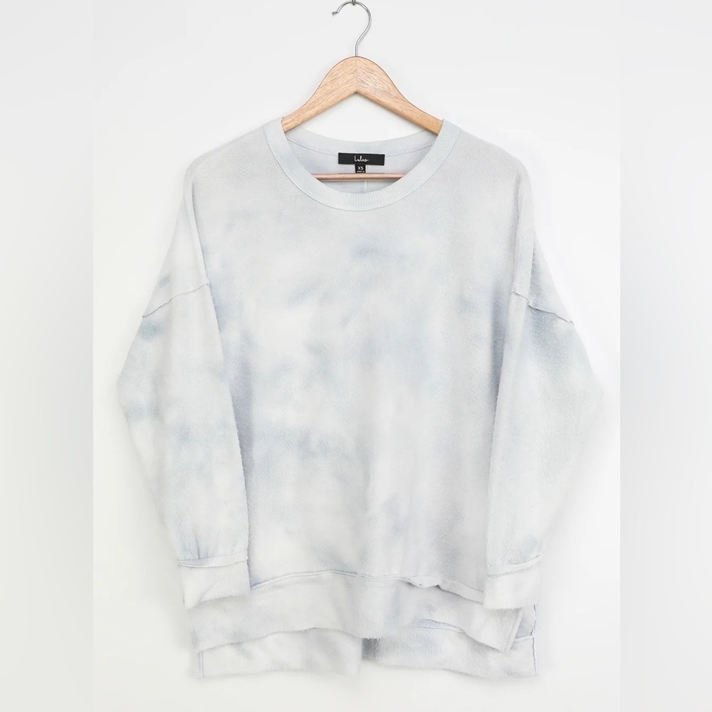 NWT- Lulu‘s - Choosing Chill Blue Tie-Dye Fleece Knit Pullover Sweatshirt - Picture 5 of 15